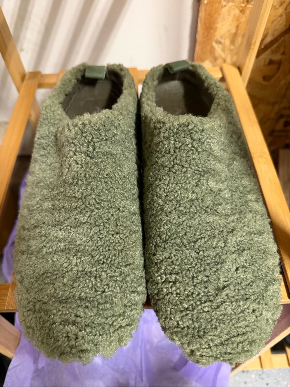 Antelope Olive Green Fuzzy Mules